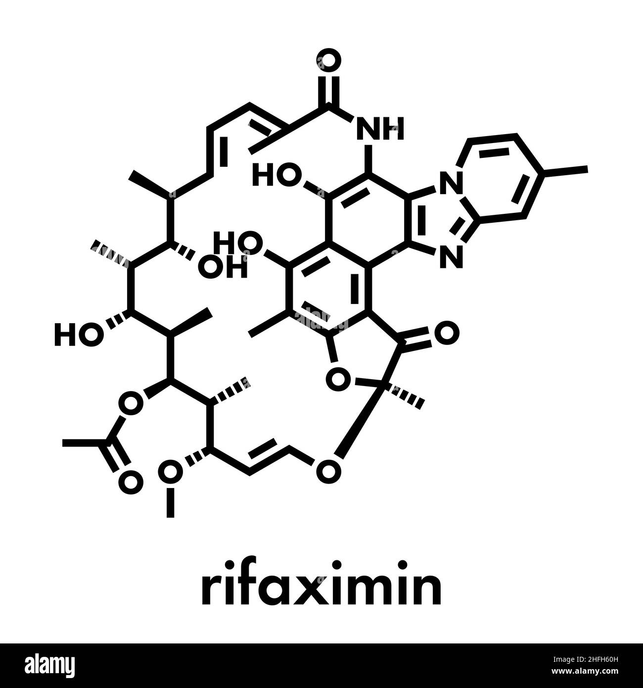 Rifaximin antibiotic drug molecule. Skeletal formula. Stock Vector
