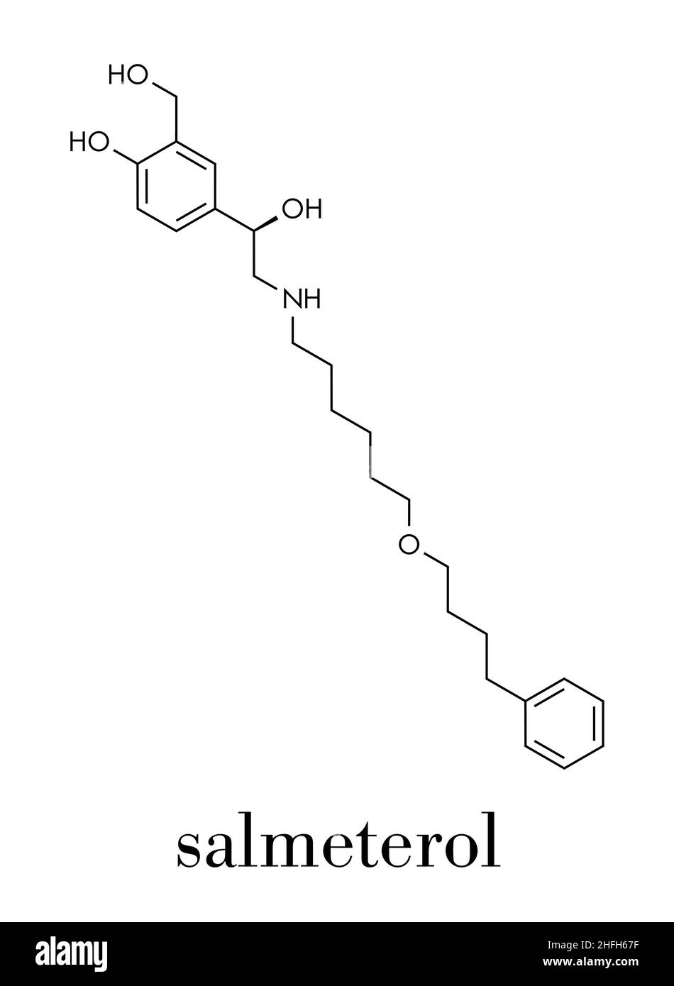 Salmeterol asthma drug molecule. Skeletal formula. Stock Vector