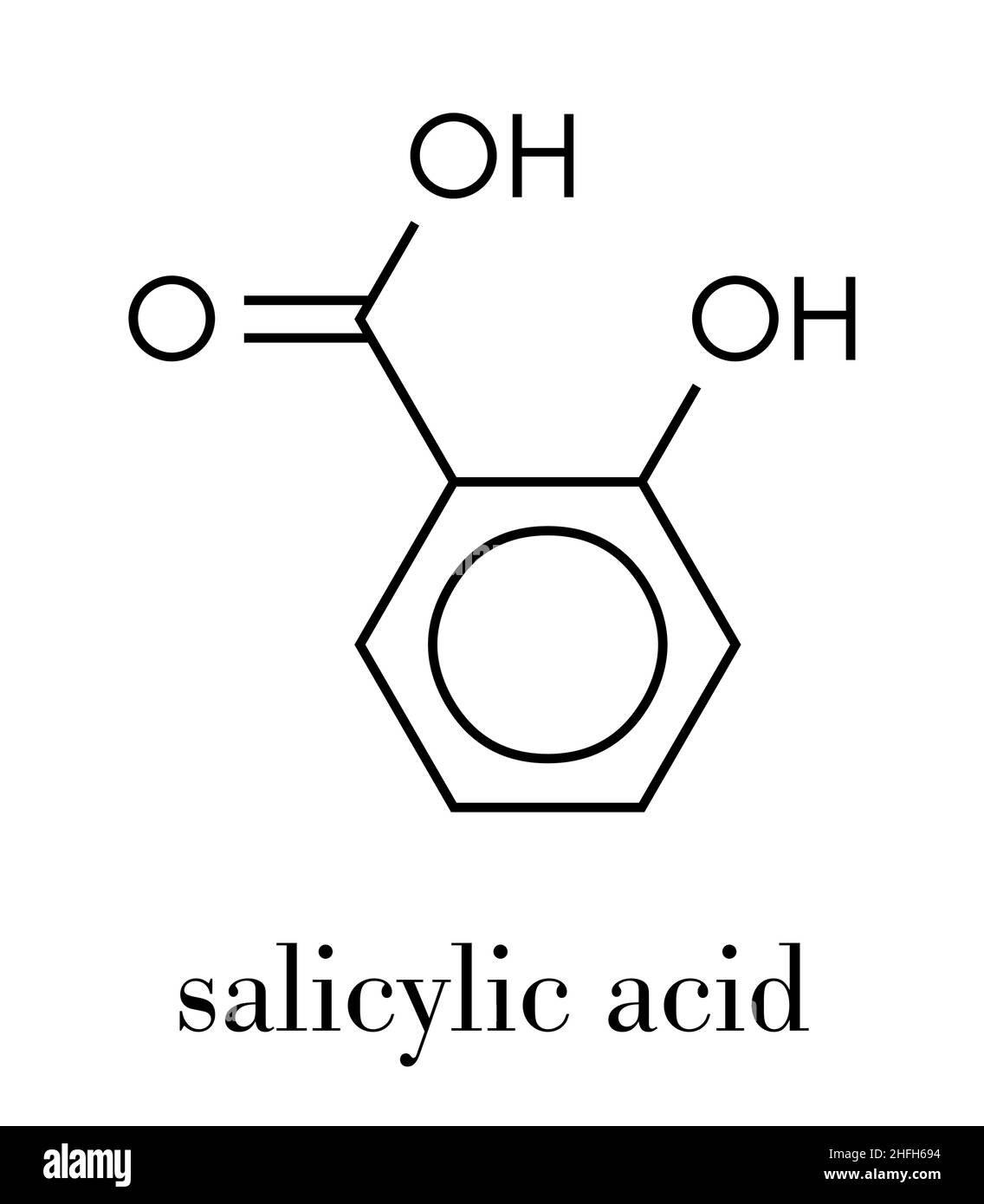 Salicylic acid molecule. Used in cosmetics, in dermatological medicines