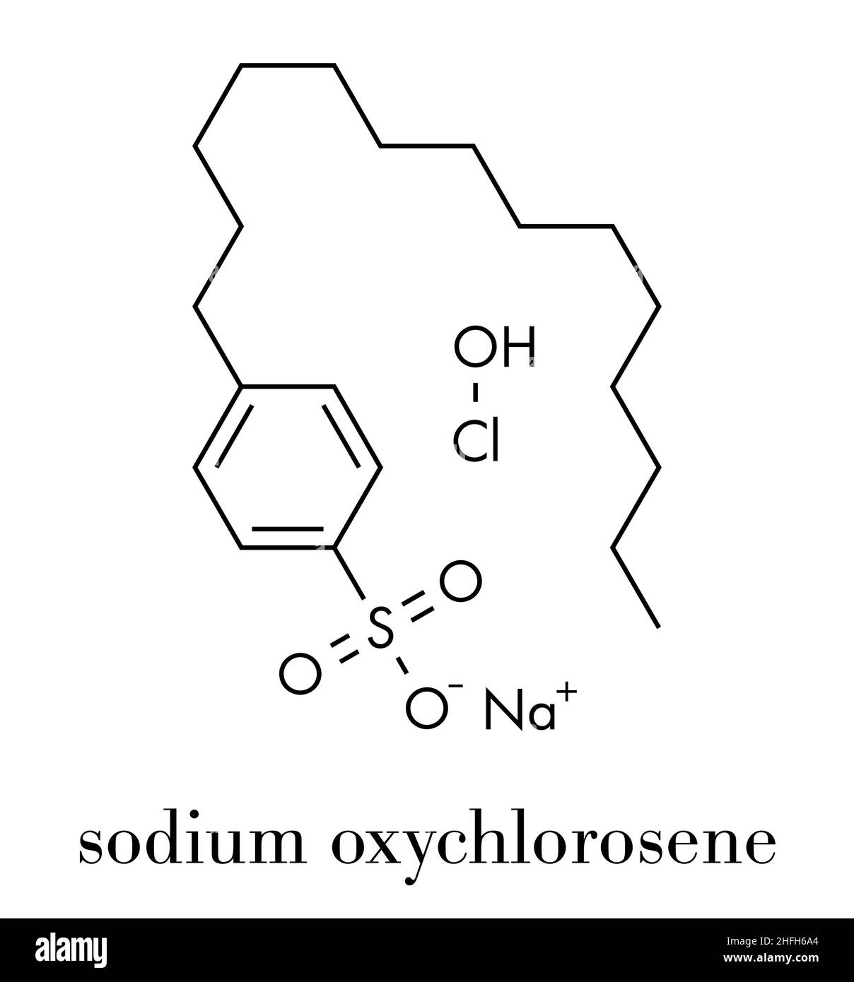 Sodium oxychlorosene antiseptic molecule. Skeletal formula Stock Vector