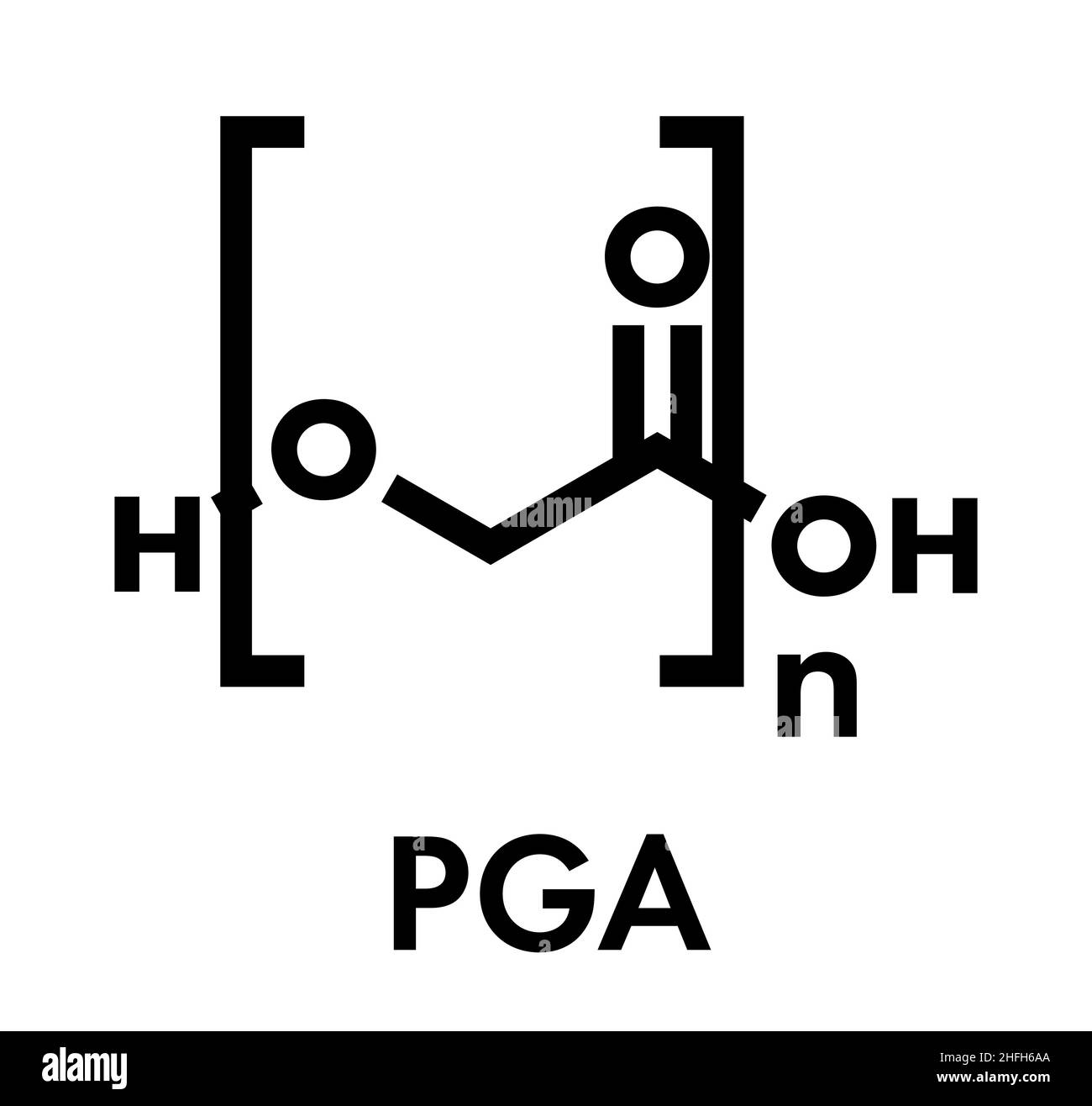 Polyglycolide (PGA) biodegradable polymer. Used in absorbable sutures. Skeletal formula. Stock Vector