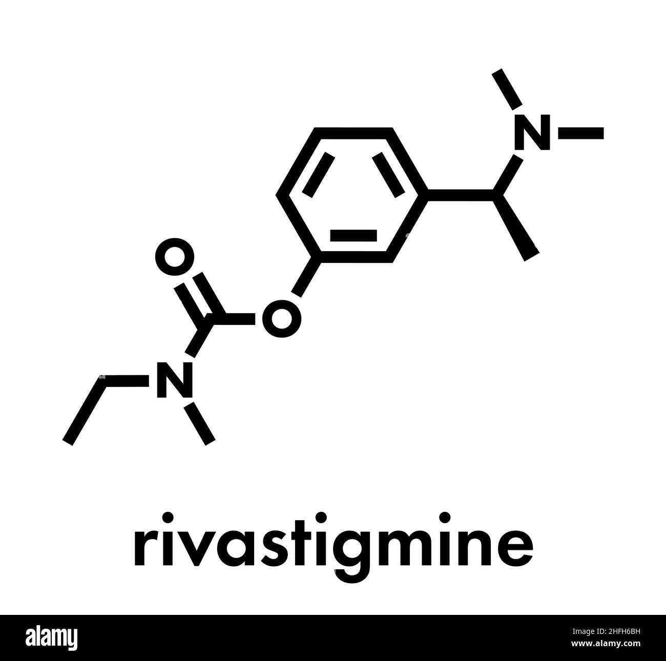 Rivastigmine dementia drug molecule. Skeletal formula Stock Vector
