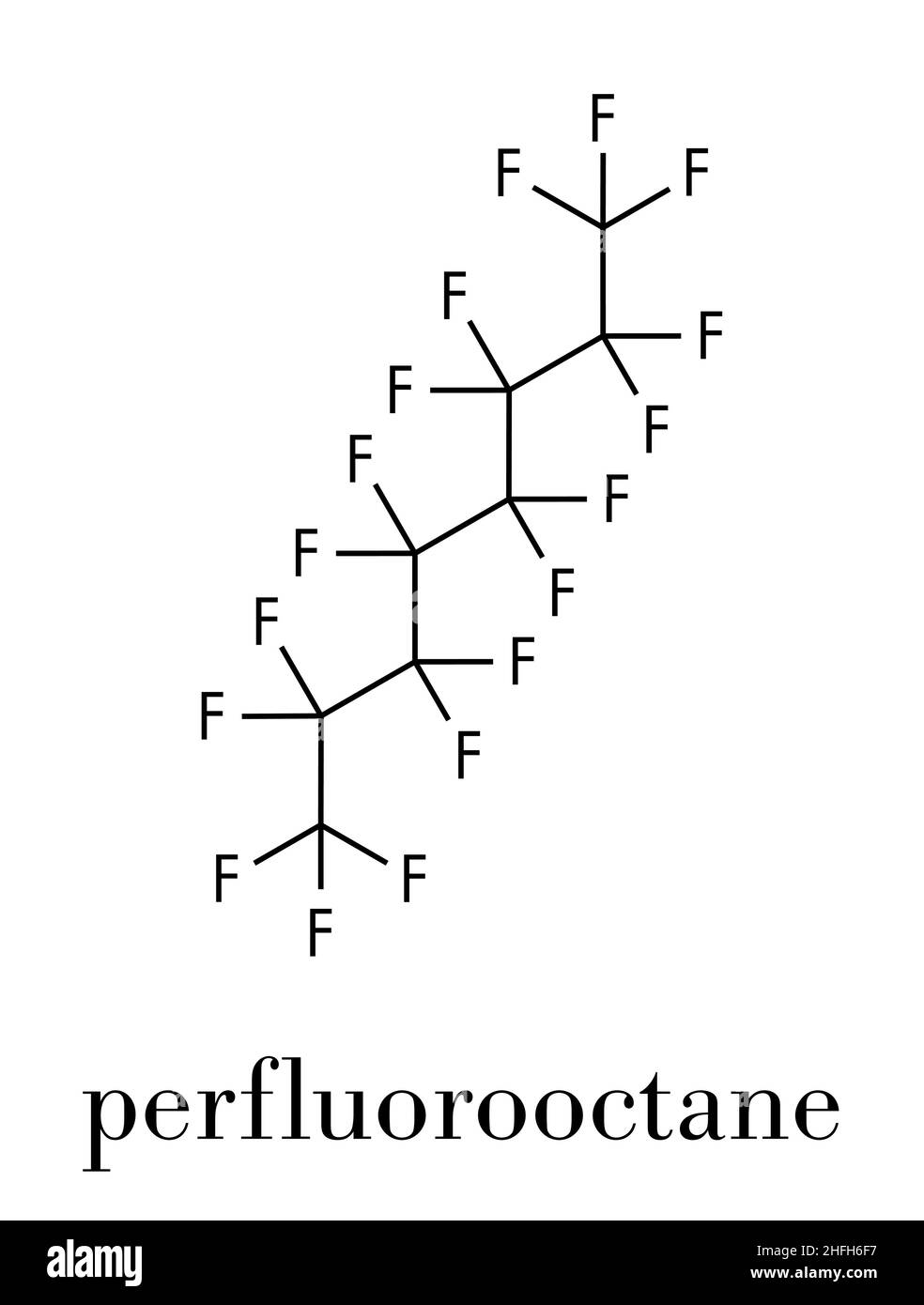 Perfluorooctane molecule. Skeletal formula. Stock Vector