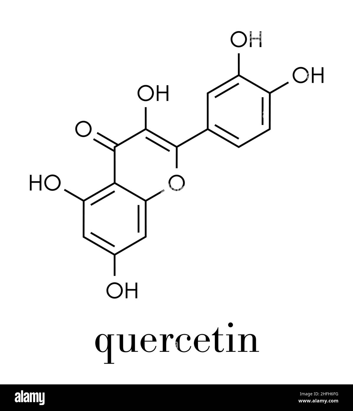 Quercetin plant molecule. Skeletal formula. Stock Vector