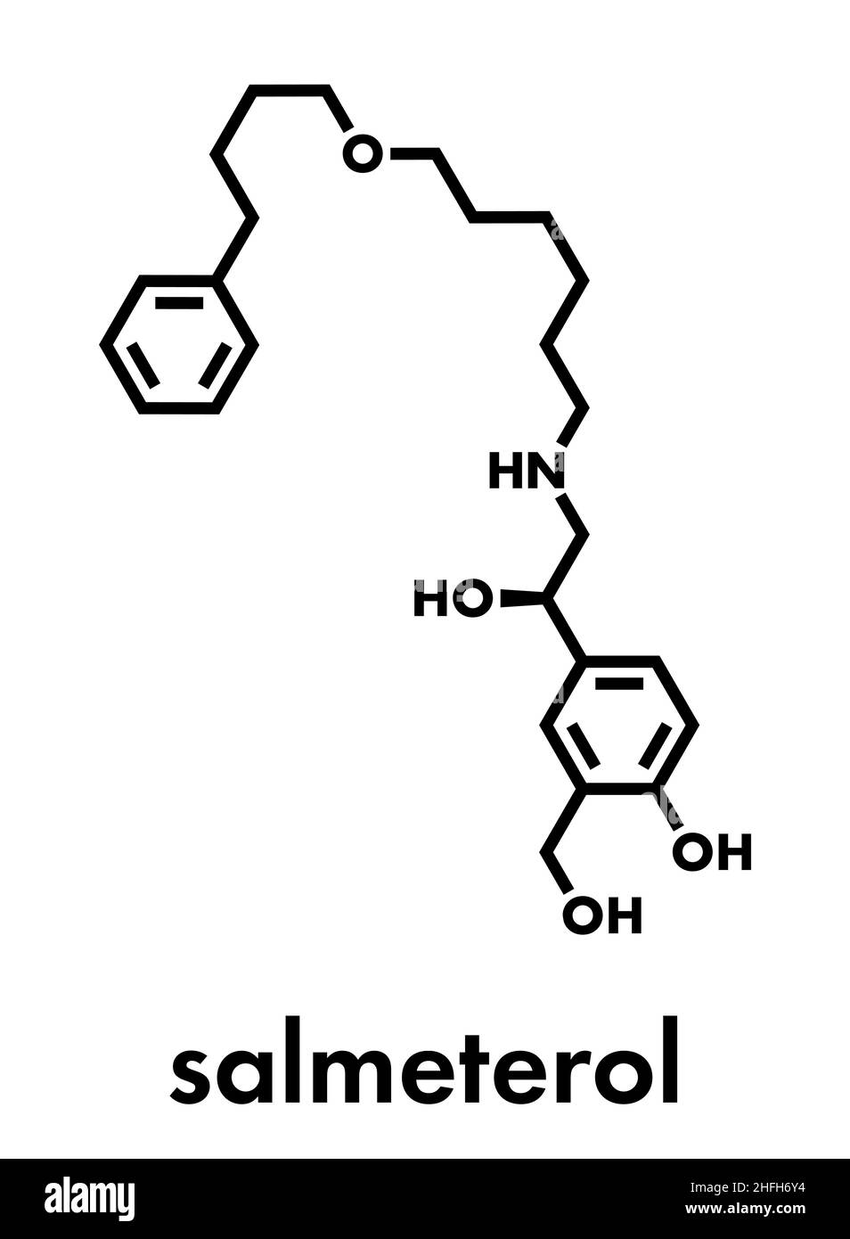 Salmeterol asthma drug molecule. Skeletal formula. Stock Vector