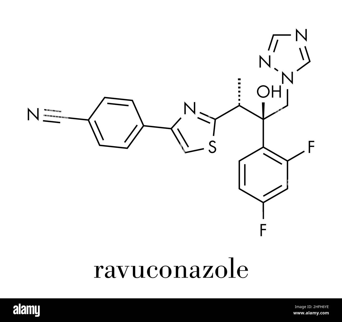 Ravuconazole antifungal drug molecule. Skeletal formula Stock Vector