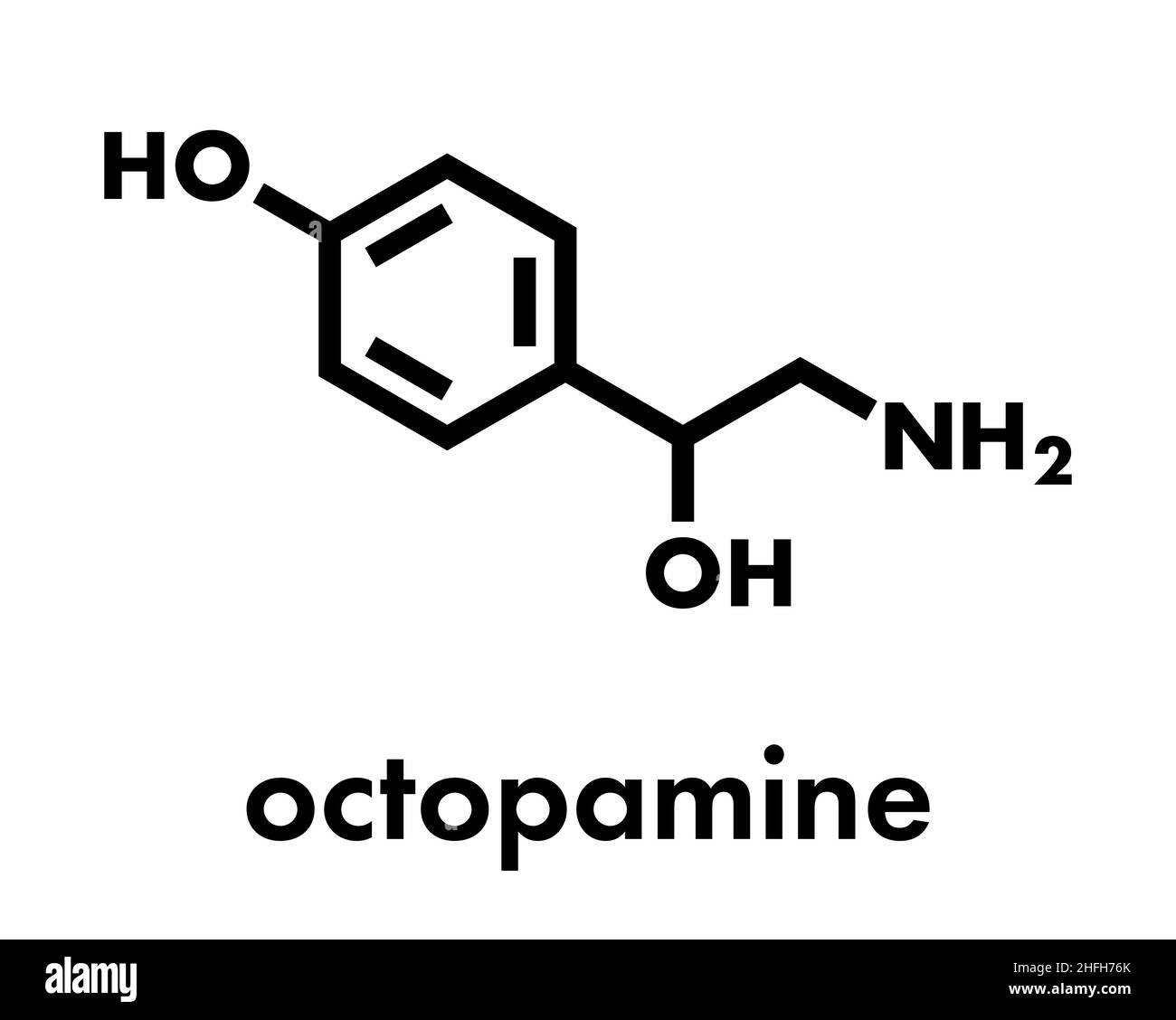 Octopamine stimulant drug molecule (sympathomimetic agent). Skeletal formula. Stock Vector
