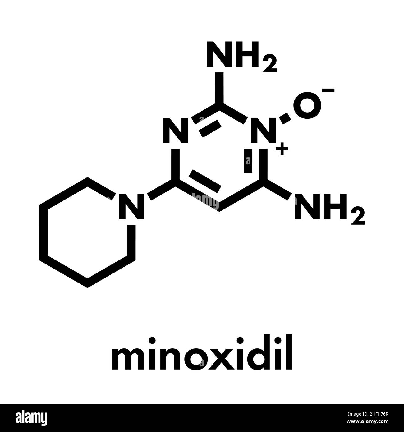Minoxidil male pattern baldness (androgenic alopecia) drug molecule. Skeletal formula. Stock Vector