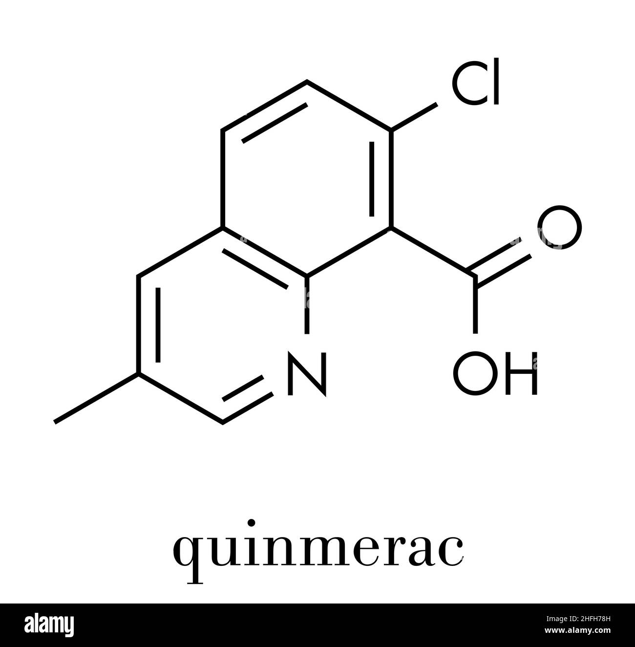 Quinmerac herbicide molecule. Skeletal formula. Stock Vector