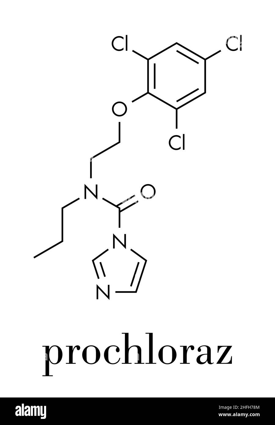Prochloraz fungicide molecule. Skeletal formula. Stock Vector