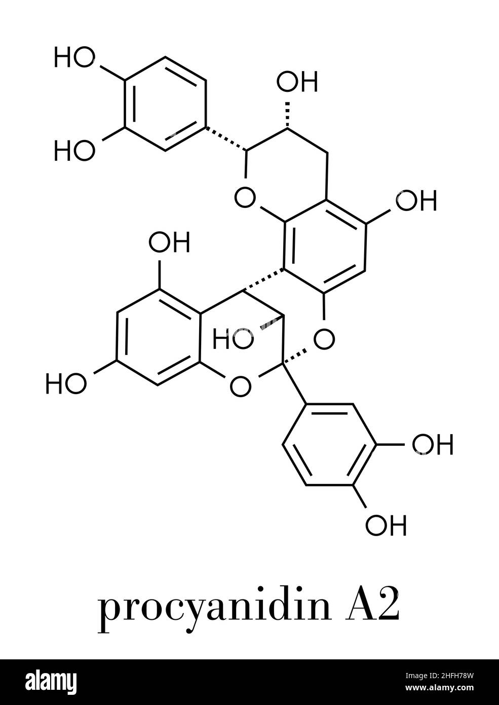 Proanthocyanidin A2 (procyanidin A2, PAC A2) molecule. Present in cranberry (juice) and a number of other plants. Used in urinary tract infarction pre Stock Vector