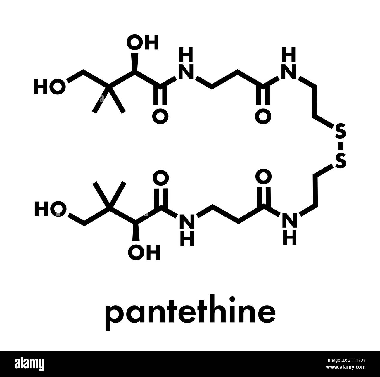 Pantethine (dimeric vitamin B5) molecule. Used in dietary supplements. Skeletal formula. Stock Vector