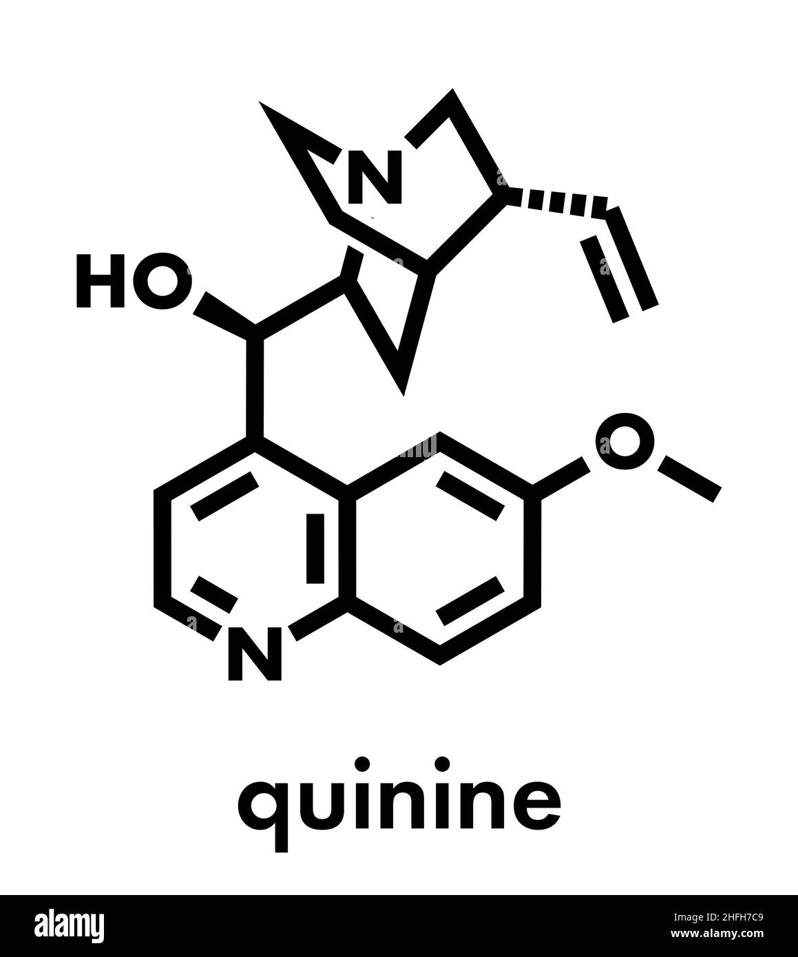 Quinine malaria drug molecule. Isolated from cinchona tree bark