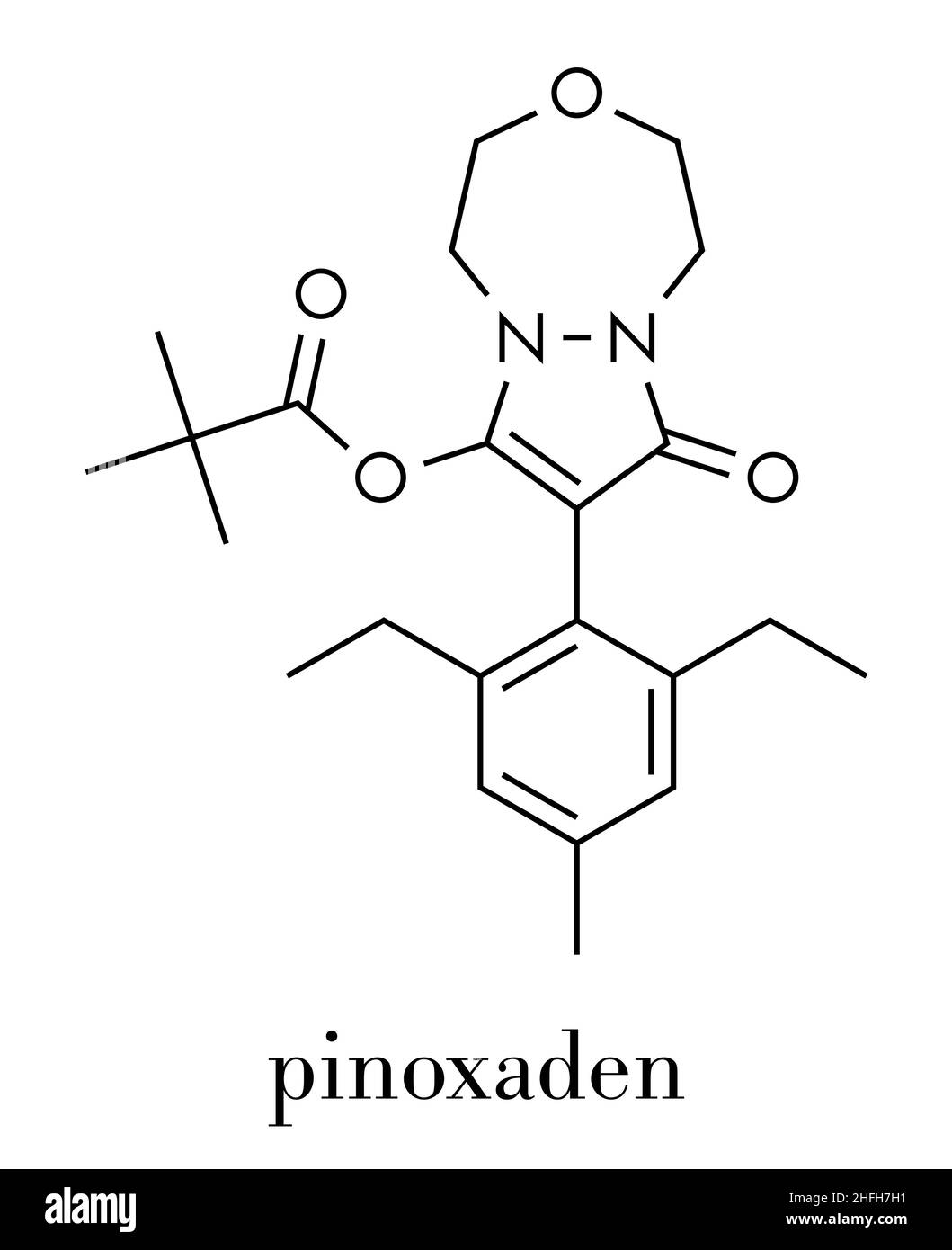 Pinoxaden herbicide molecule. Skeletal formula. Stock Vector
