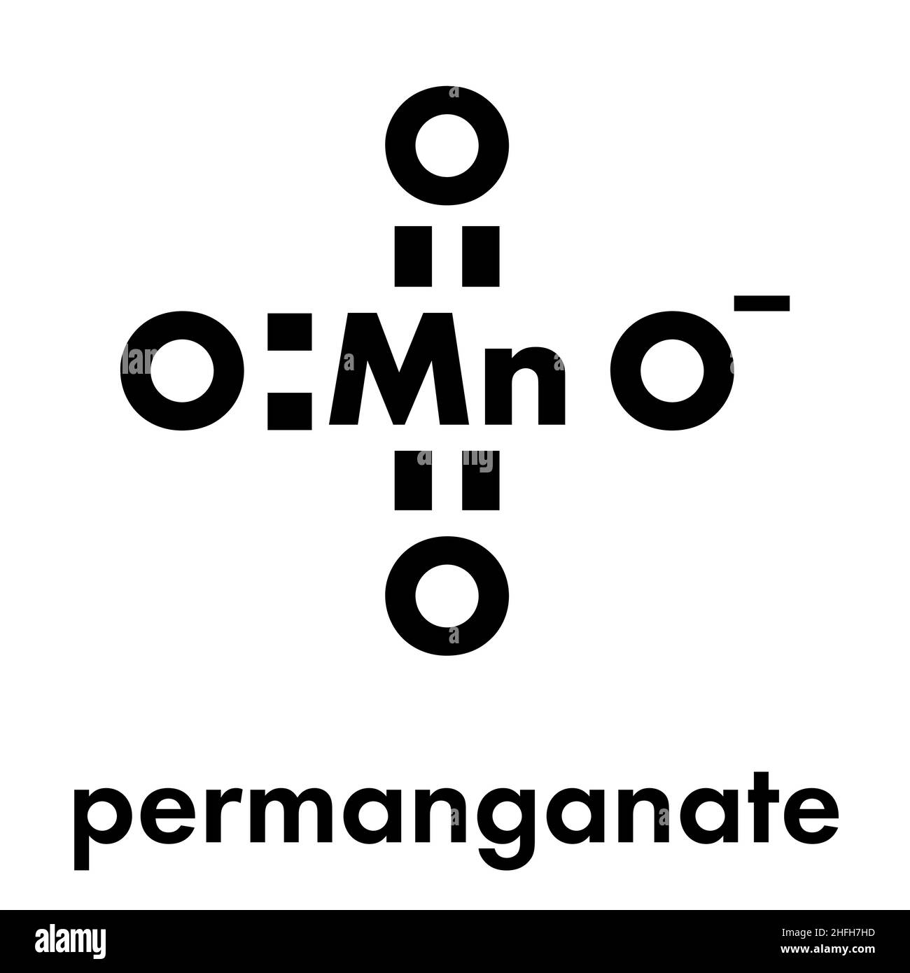 Permanganate anion, chemical structure. Skeletal formula Stock Vector