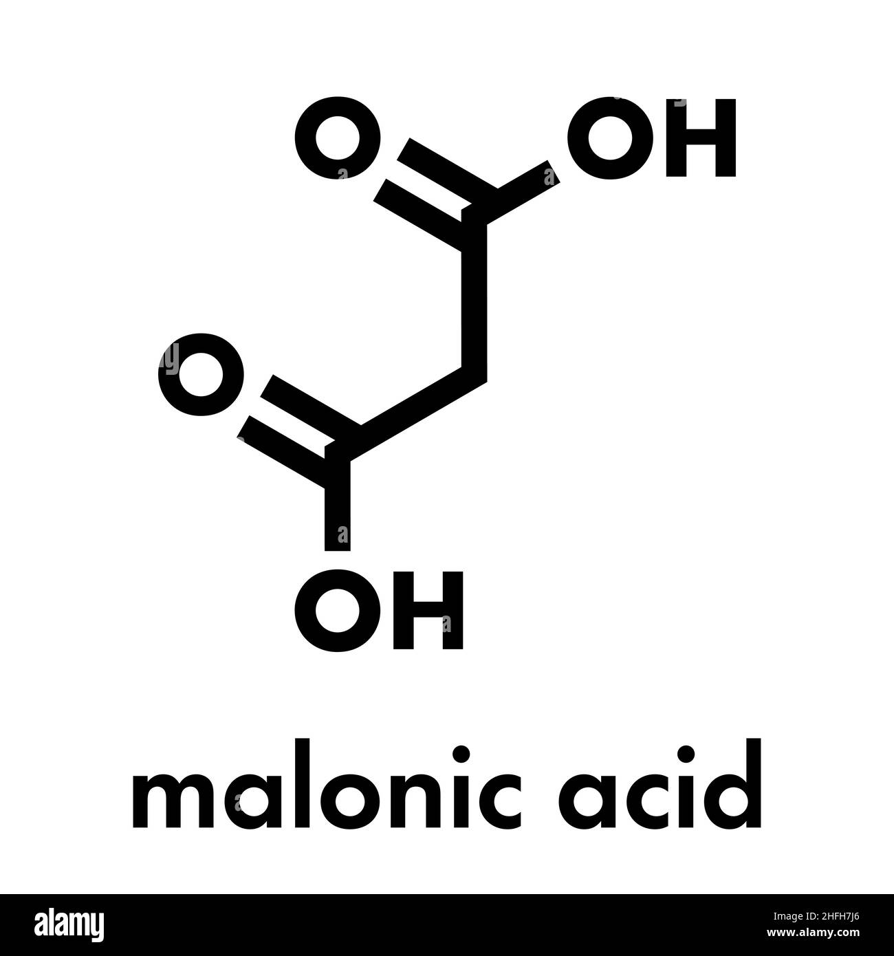 Malonic acid organic dicarboxylic acid molecule. Skeletal formula. Stock Vector