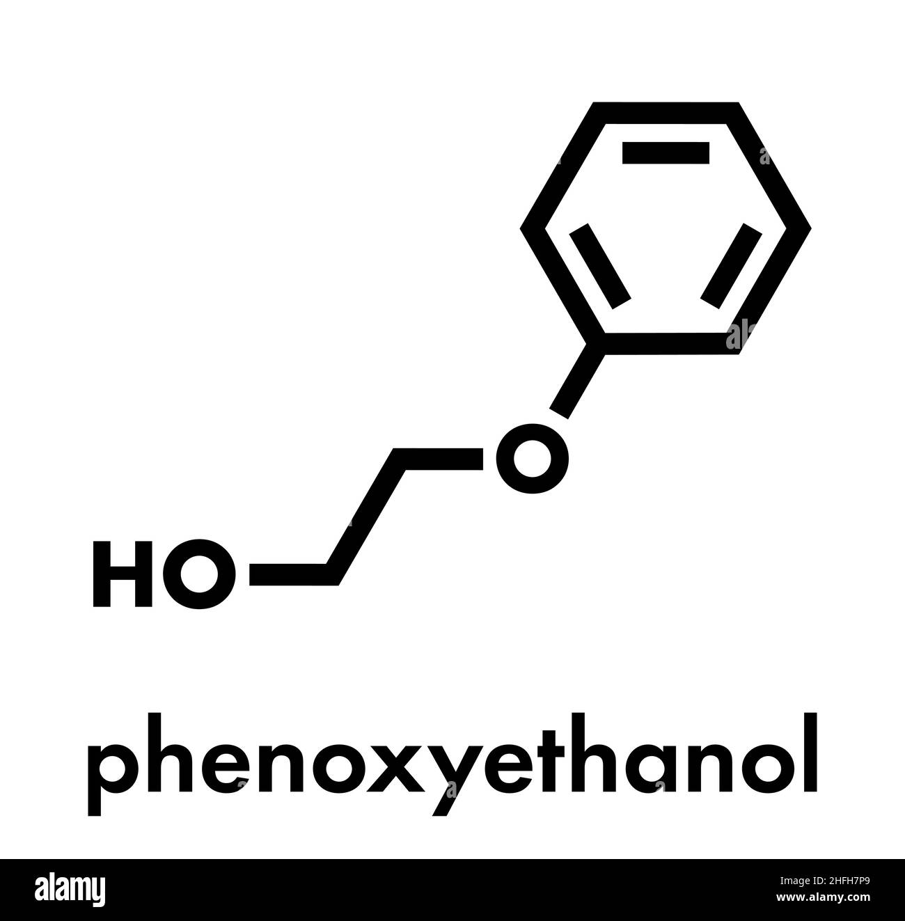 Phenoxyethanol preservative molecule. Used in cosmetics, vaccines, drugs,  etc. Skeletal formula Stock Vector Image & Art - Alamy