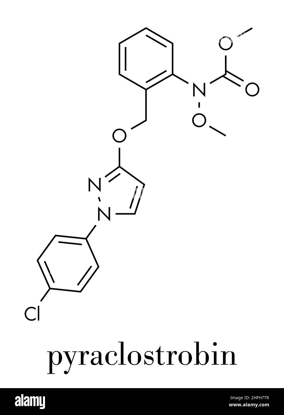 Pyraclostrobin fungicide molecule. Skeletal formula. Stock Vector