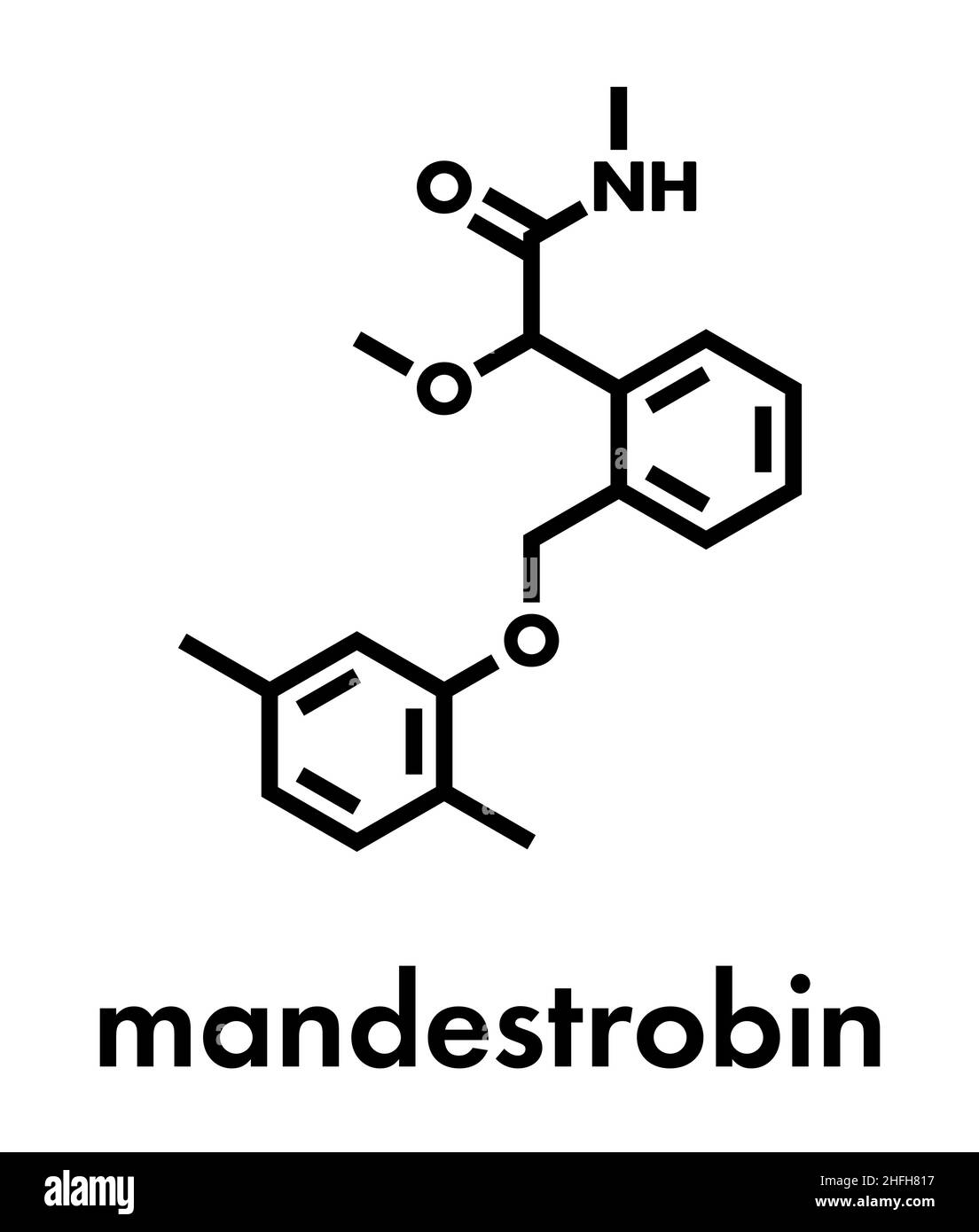Mandestrobin fungicide molecule. Skeletal formula. Stock Vector