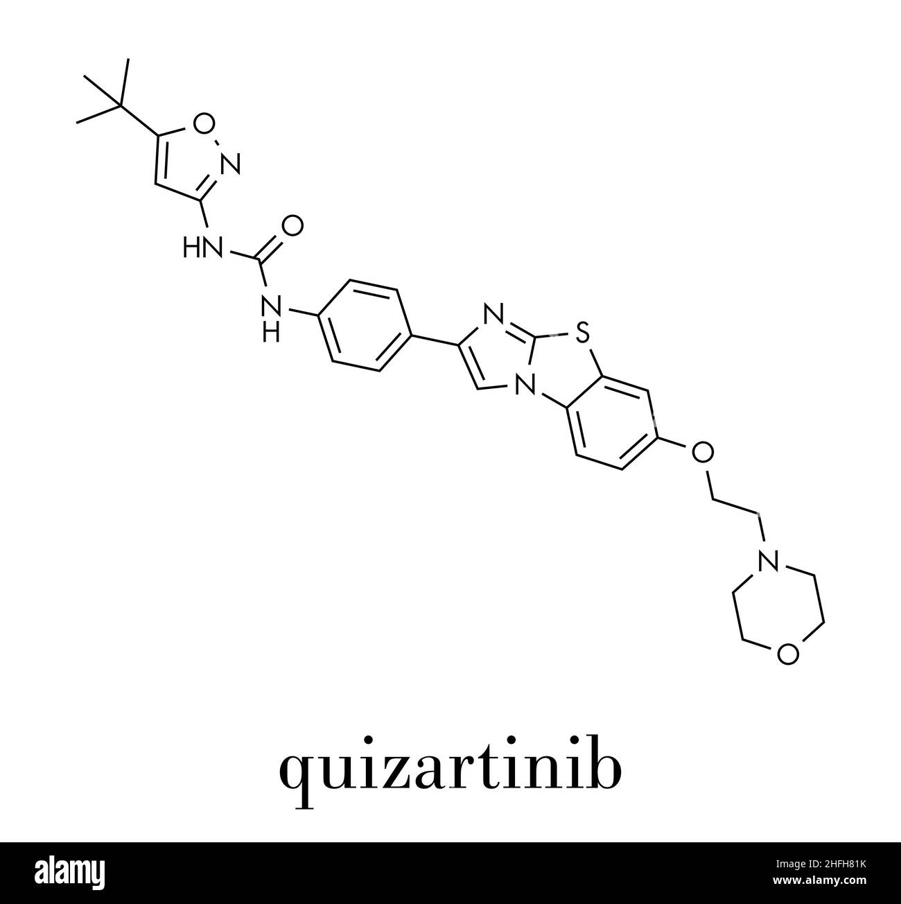 Quizartinib cancer drug molecule (kinase inhibitor). Skeletal formula. Stock Vector