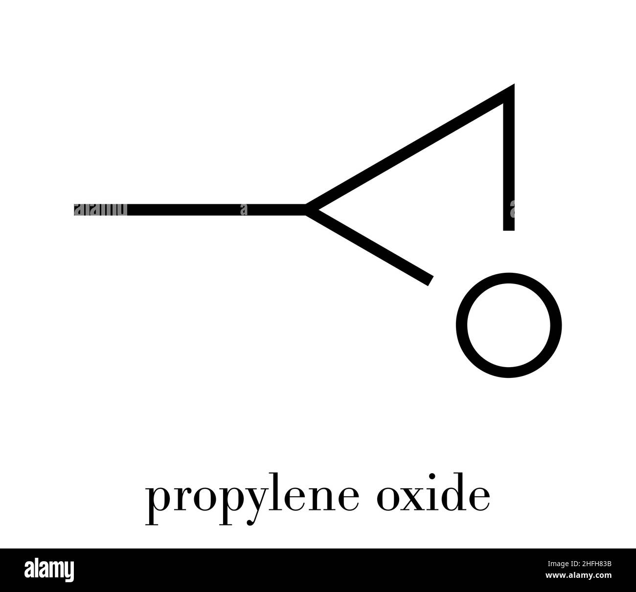Propylene oxide molecule. Used as fumigant in pasteurization of almonds and pistachio nuts. Skeletal formula. Stock Vector