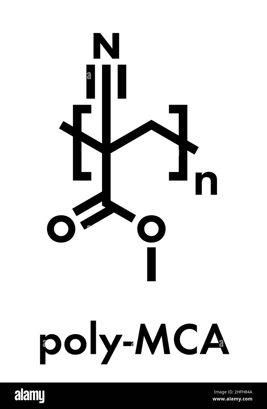 Poly(methyl cyanoacrylate) polymer, chemical structure. Polymerized