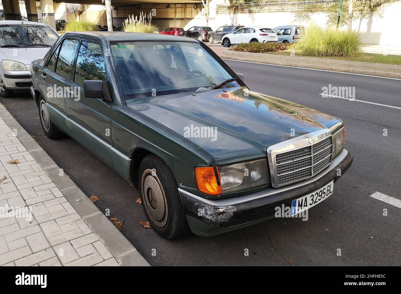 Mercedes 190D  (W201) parked in Malaga, Spain. Stock Photo