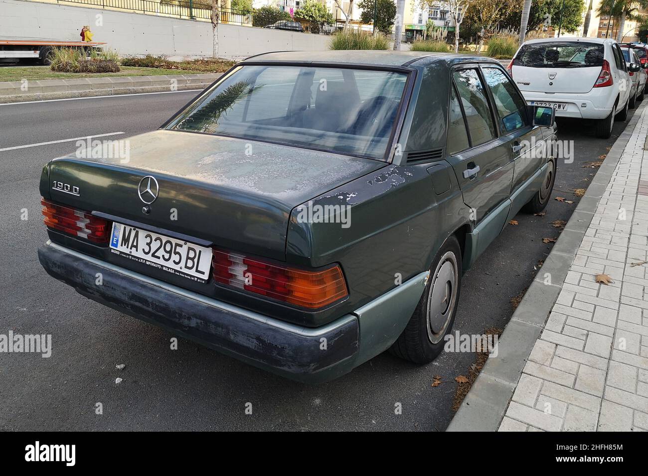 Mercedes 190D  (W201) parked in Malaga, Spain. Stock Photo