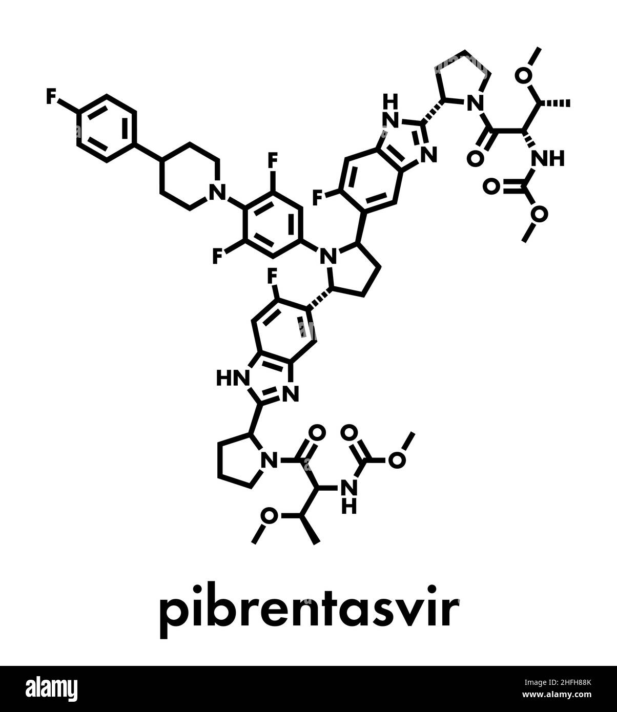 Pibrentasvir hepatitis C virus drug molecule. Skeletal formula Stock