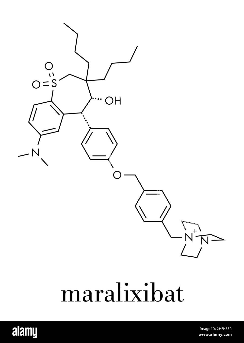 Maralixibat drug molecule. Skeletal formula. Stock Vector