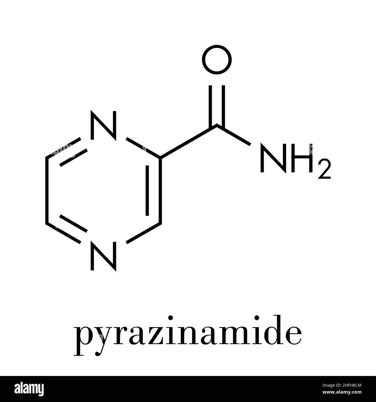 Pyrazinamide tuberculosis drug molecule. Skeletal formula Stock Vector