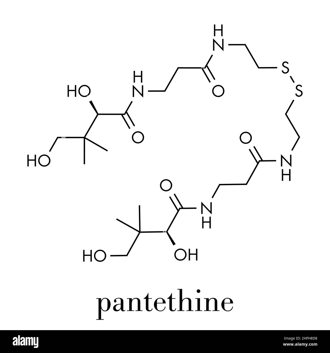 Pantethine (dimeric vitamin B5) molecule. Used in dietary supplements. Skeletal formula. Stock Vector