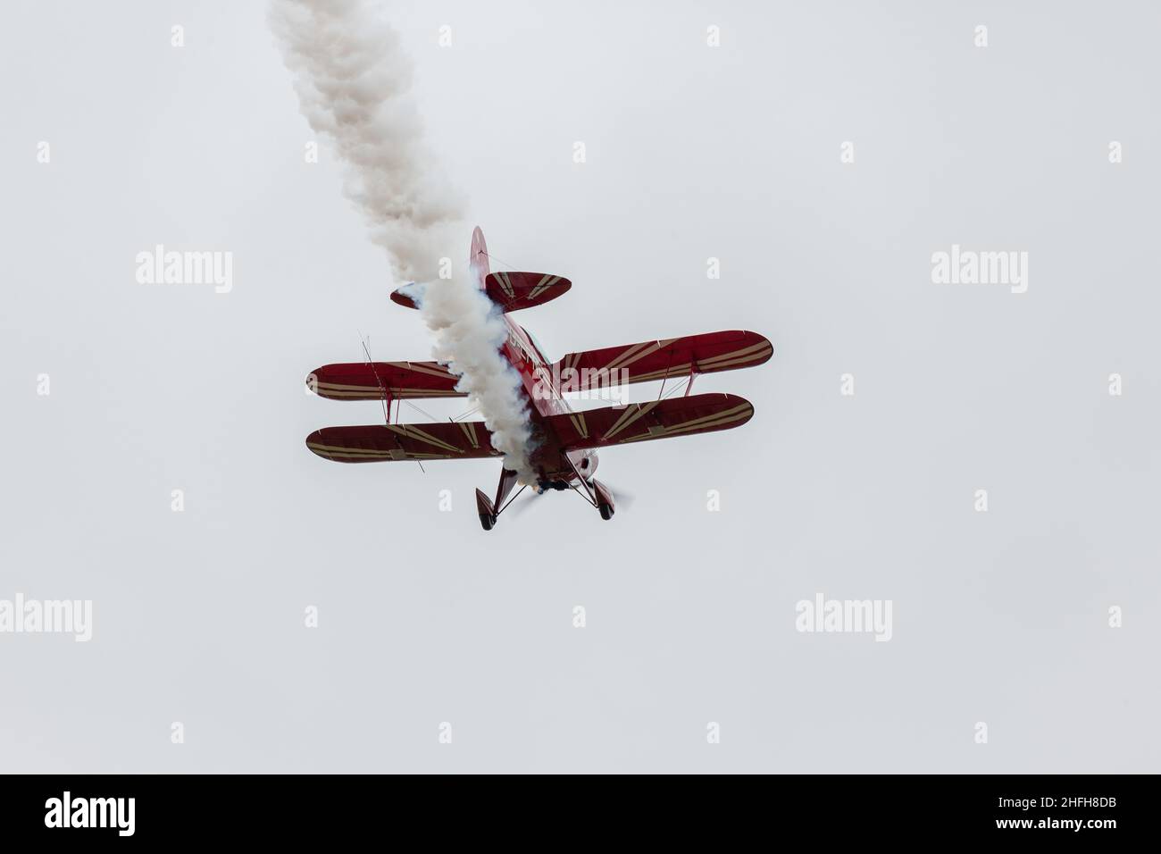 Aerobatics combined with a wingwalk on a biplane Stock Photo