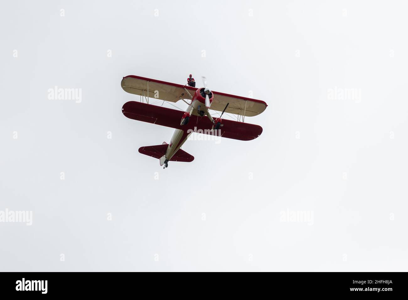 Aerobatics combined with a wingwalk on a biplane Stock Photo