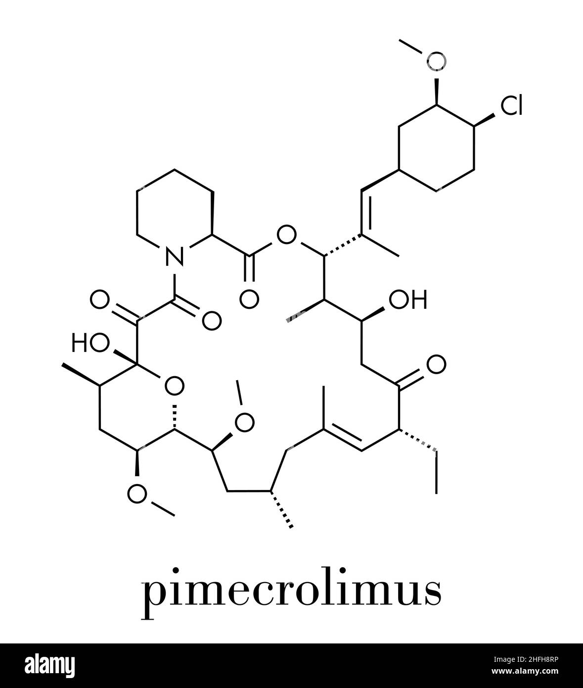 Pimecrolimus eczema (atopic dermatitis) drug molecule. Skeletal formula