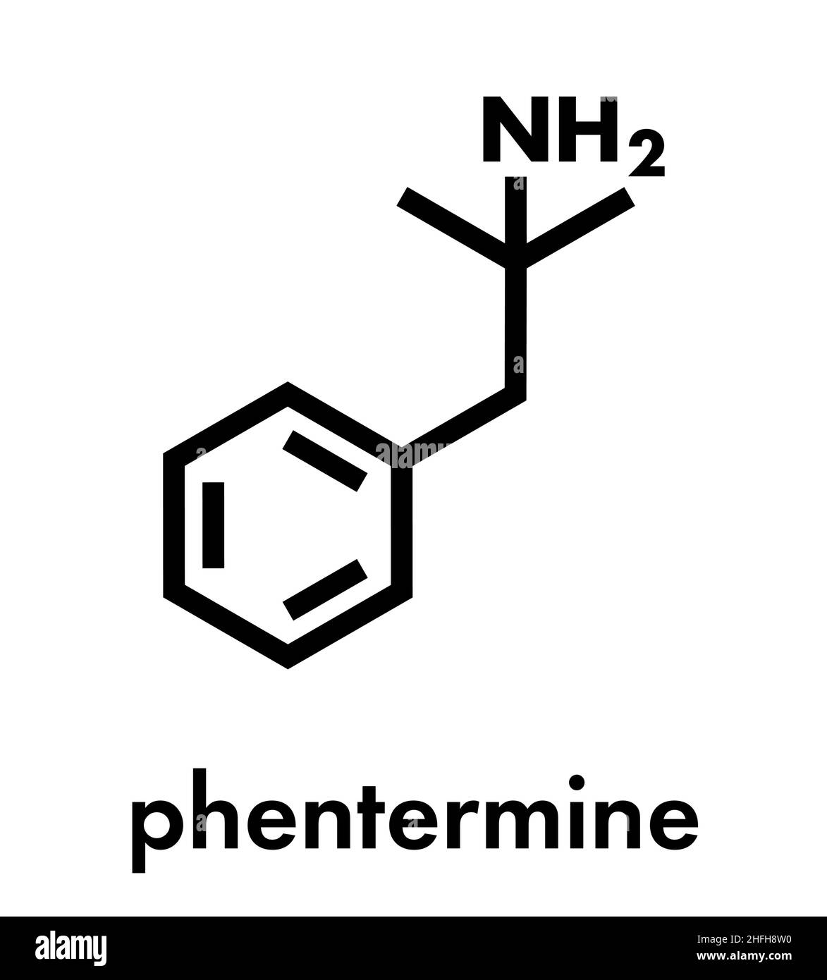 Phentermine appetite suppressant drug molecule. Used in treatment of