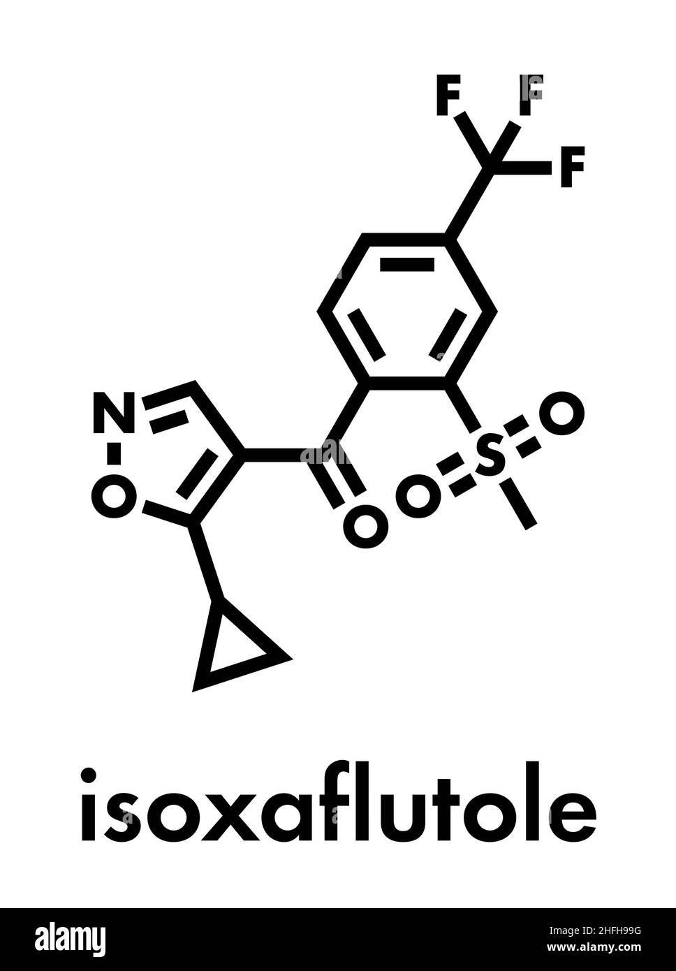 Isoxaflutole herbicide molecule. Skeletal formula. Stock Vector