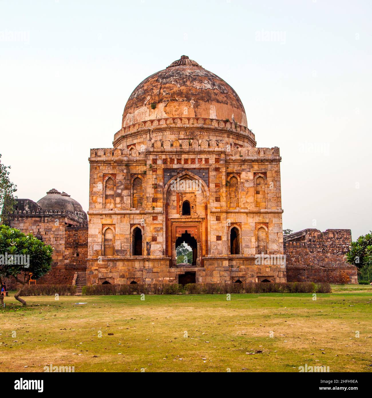 Lodi Gardens. Islamic Tomb (Bara Gumbad) set in landscaped gardens. 15th Century AD. New Delhi, India. Stock Photo