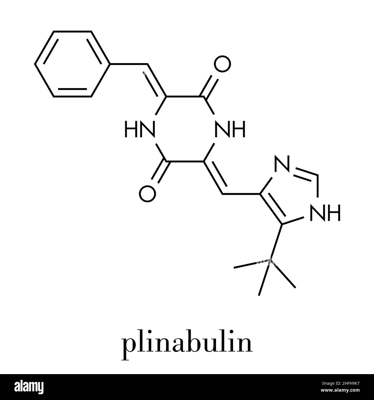 Plinabulin cancer drug molecule. Skeletal formula. Stock Vector