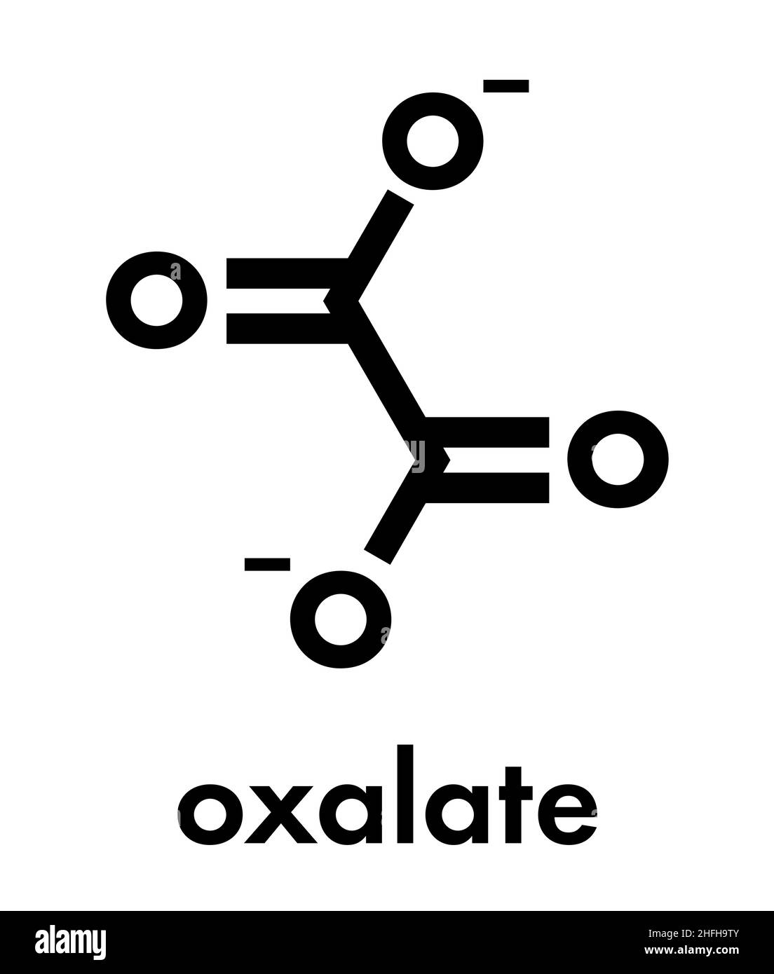 Oxalate anion, chemical structure. Oxalate salts can form kidney stones. Skeletal formula. Stock Vector