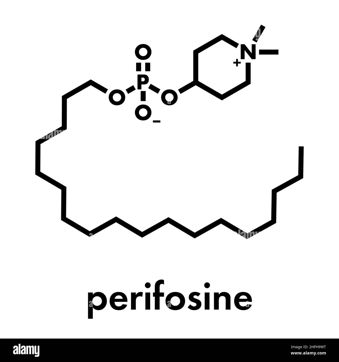 Perifosine investigational cancer drug molecule. Skeletal formula. Stock Vector