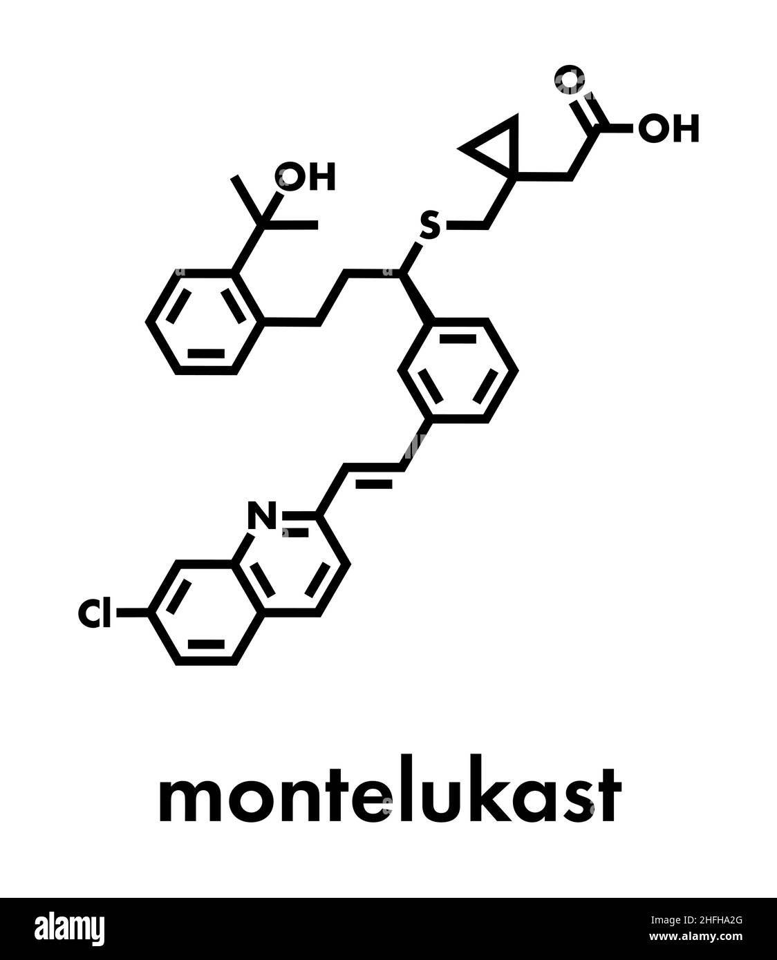 Montelukast asthma and airway allergy drug molecule. Skeletal formula Stock Vector Image & Art