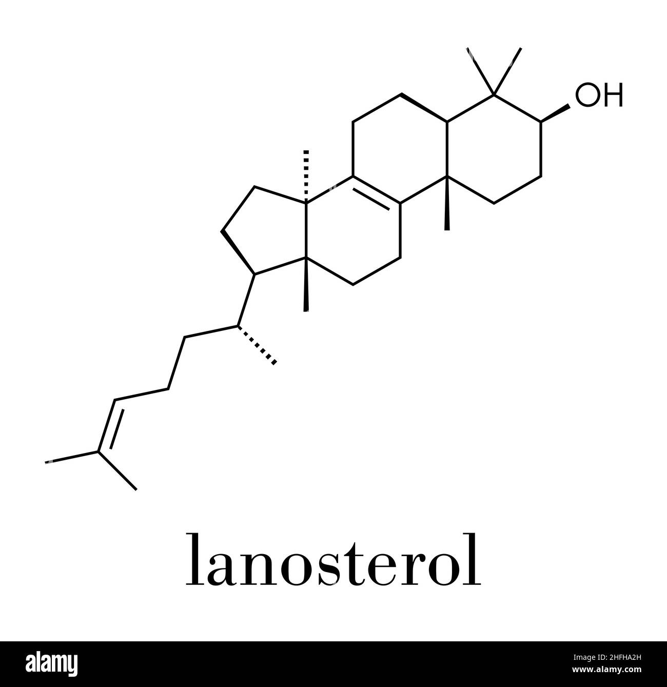 Lanosterol molecule. Investigated for treatment of cataract. Skeletal formula. Stock Vector