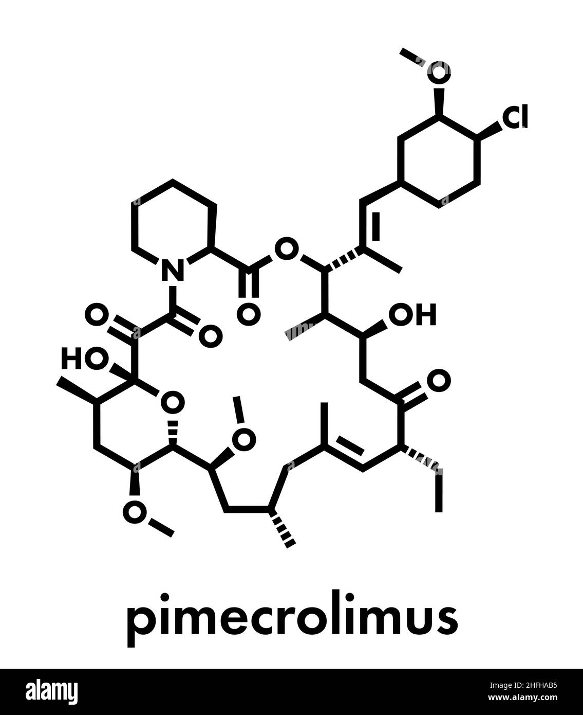 Pimecrolimus eczema (atopic dermatitis) drug molecule. Skeletal formula. Stock Vector