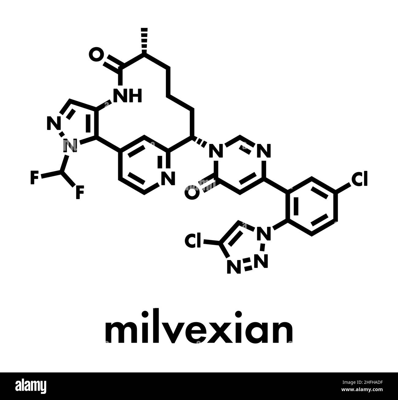 Milvexian anticoagulant drug molecule. Skeletal formula. Stock Vector