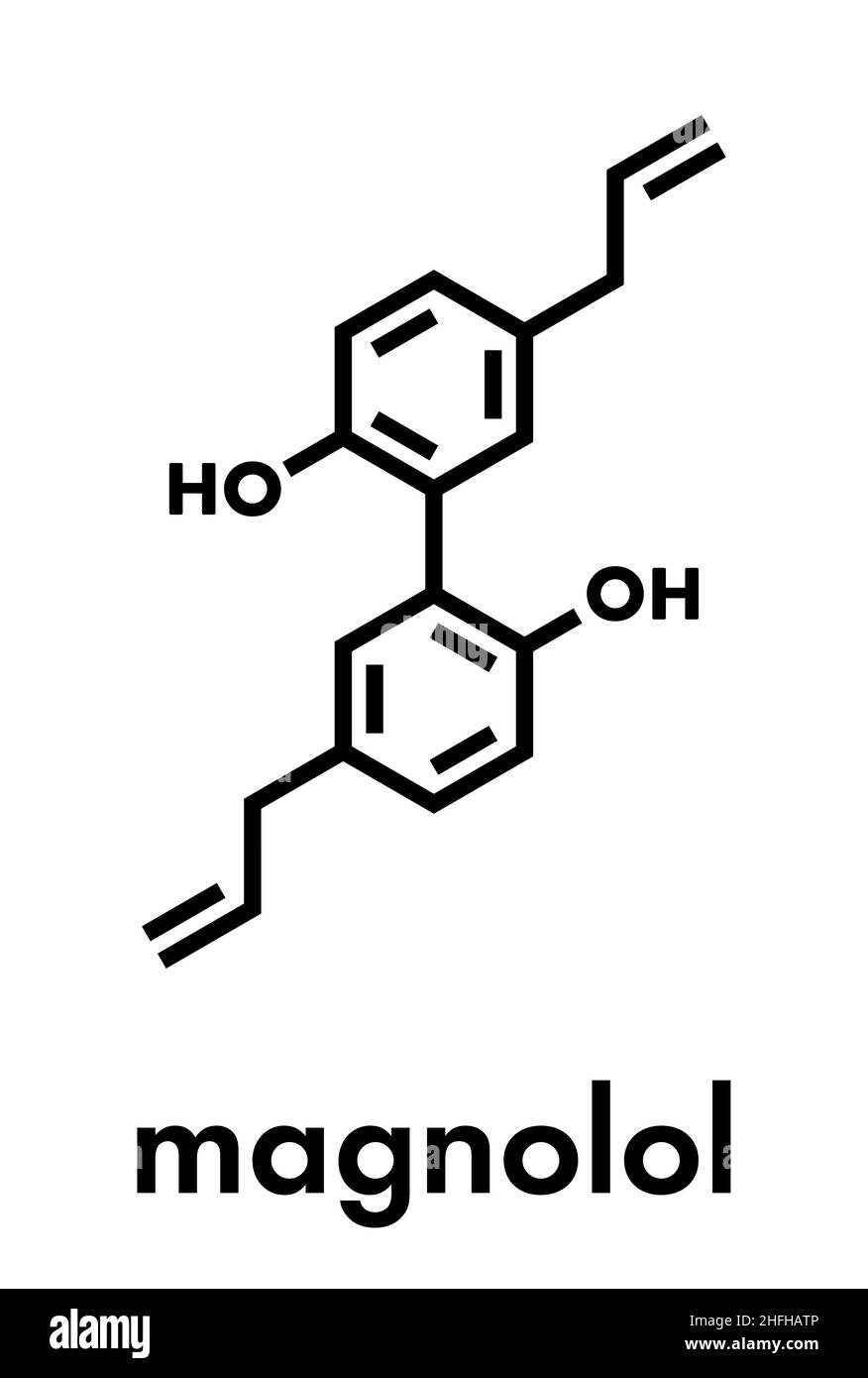 Magnolol herbal molecule, present in magnolia. Skeletal formula. Stock Vector