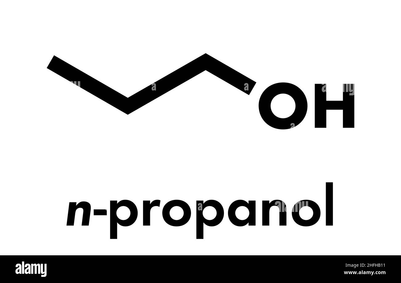 Propanol (n-propanol) solvent molecule. Skeletal formula. Stock Vector