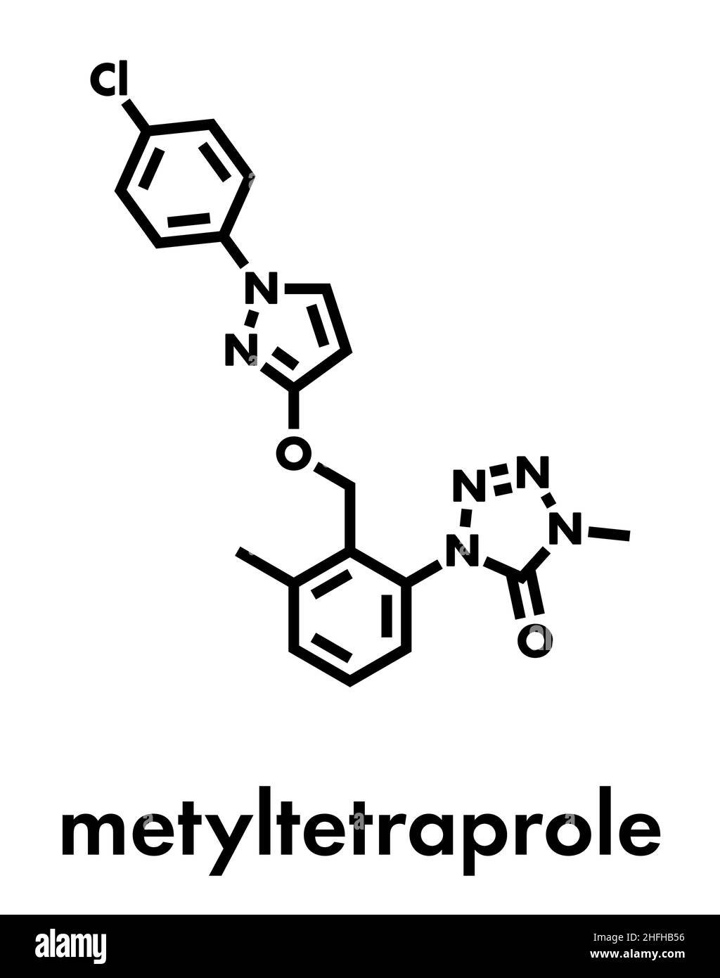 Metyltetraprole fungicide molecule. Skeletal formula. Stock Vector