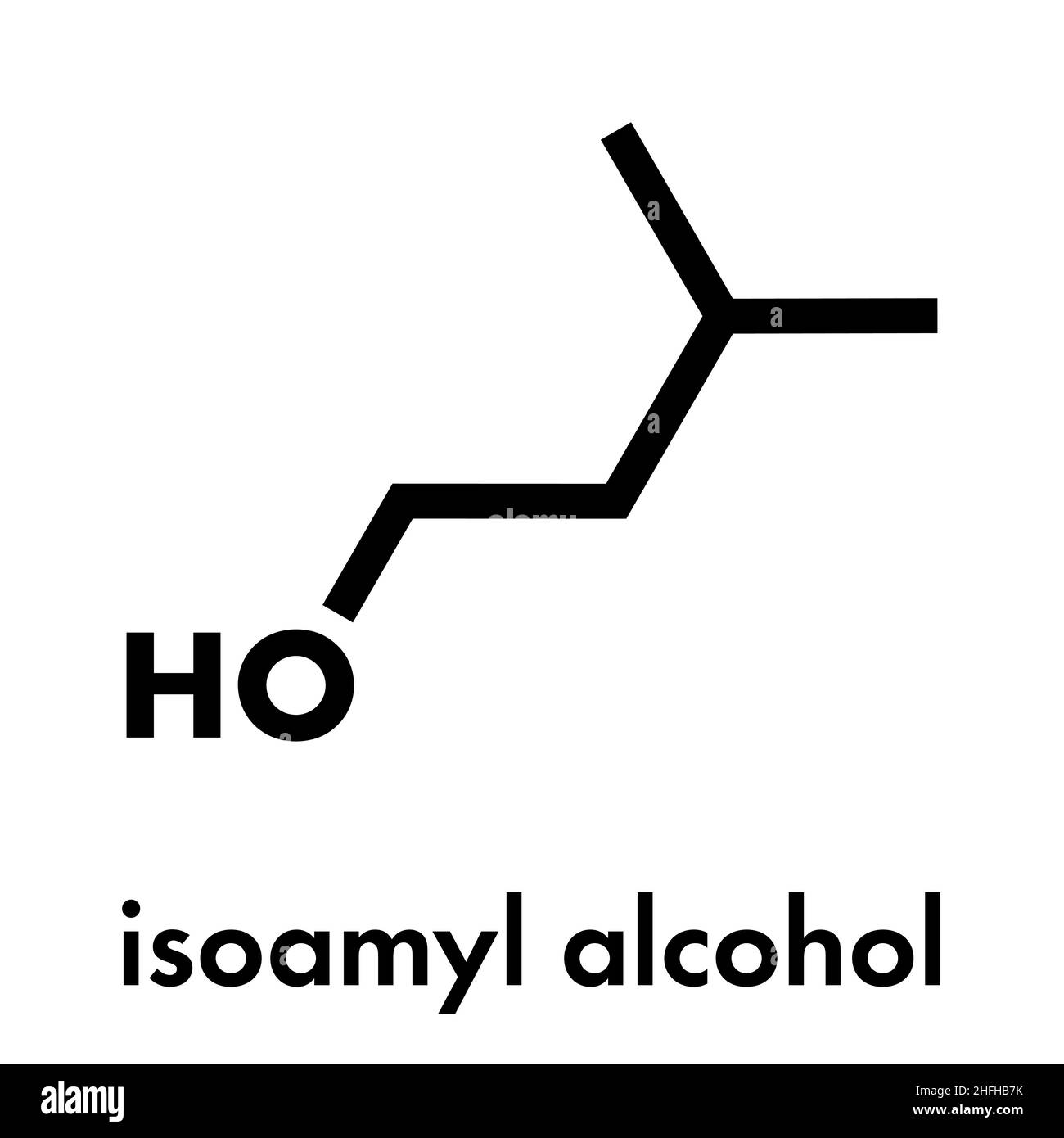 Isoamyl nitrite popper drug molecule. Also used as antidote to cyanide poisoning. Skeletal formula. Stock Vector