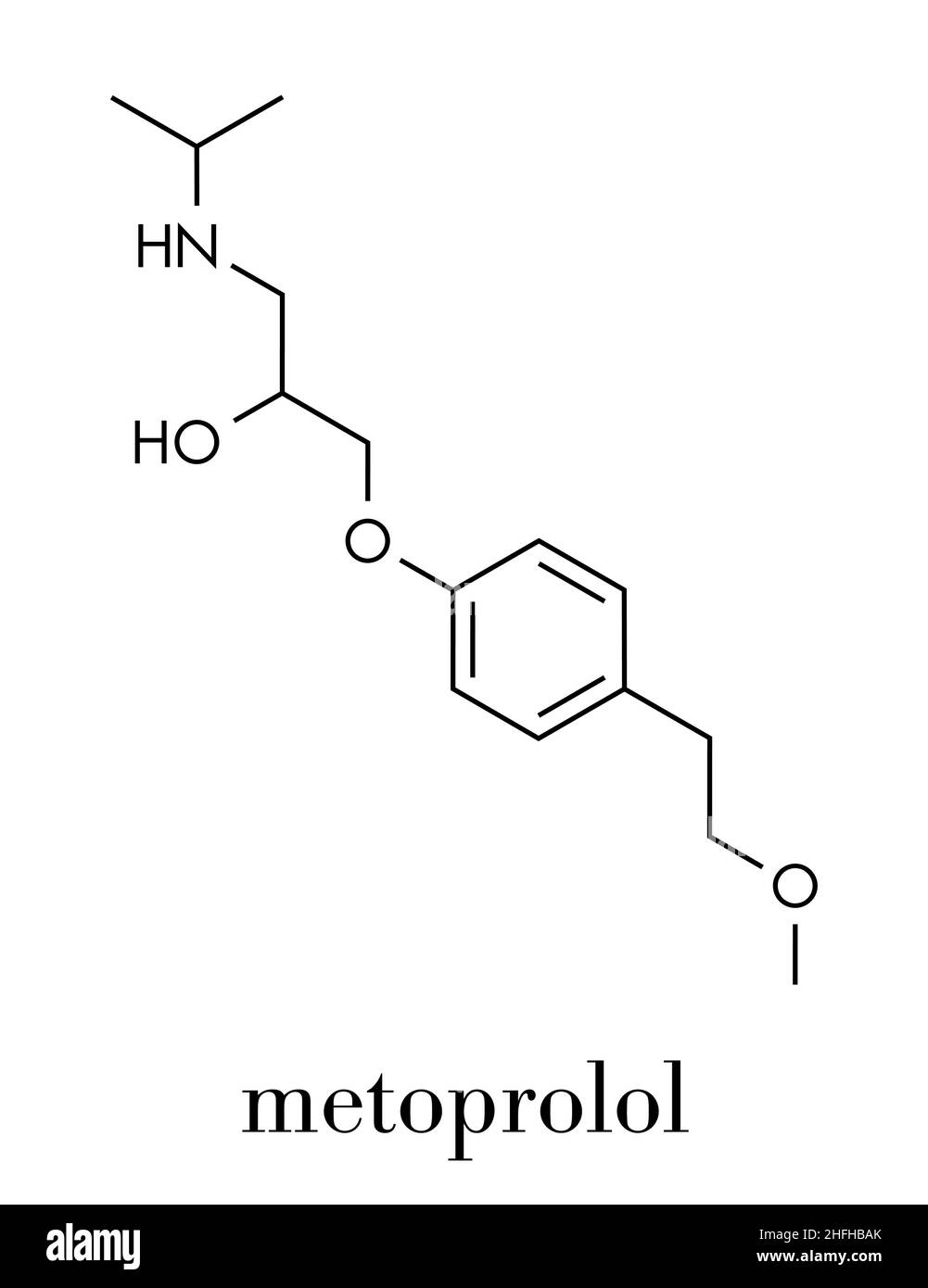 Metoprolol high blood pressure drug molecule (beta blocker). Skeletal